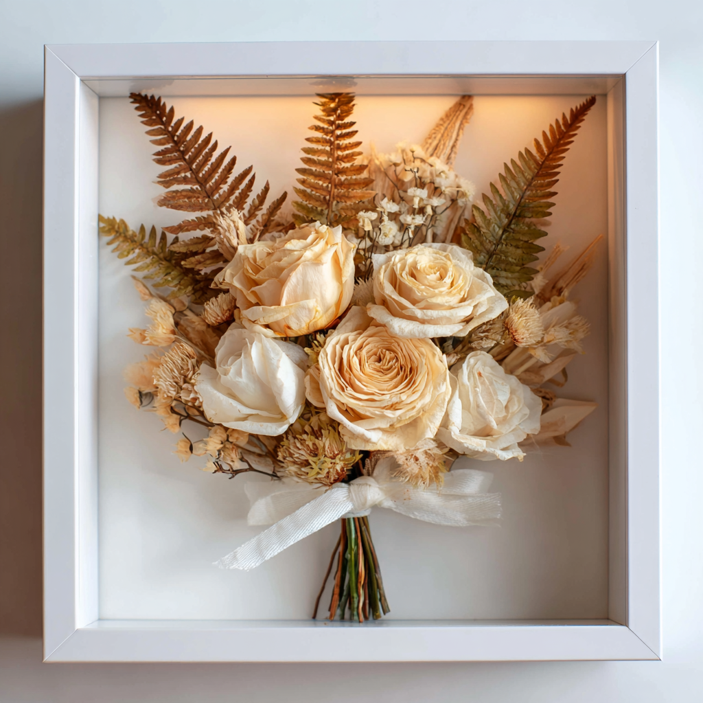 Bridal Bouquet Flower Preservation: Large Framed Wedding  Personalized Keepsake Shadow Box with Lights -